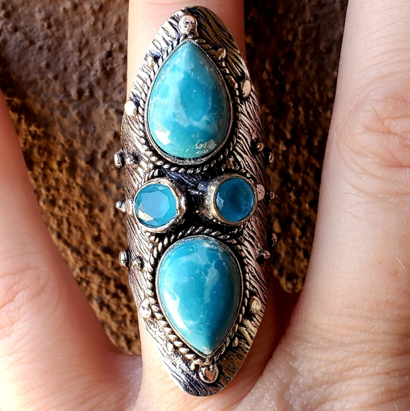 New Mosaic Jasper and Chalcedony 925 Silver Statement Ring. - Picture 13 of 13